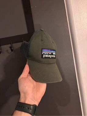 Patagonia Olive Green Mesh-Back Cap with Mountain Patch